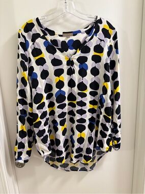 Lilla P White Long-Sleeve Dot Print Tunic with Blue, Yellow and Black - Medium